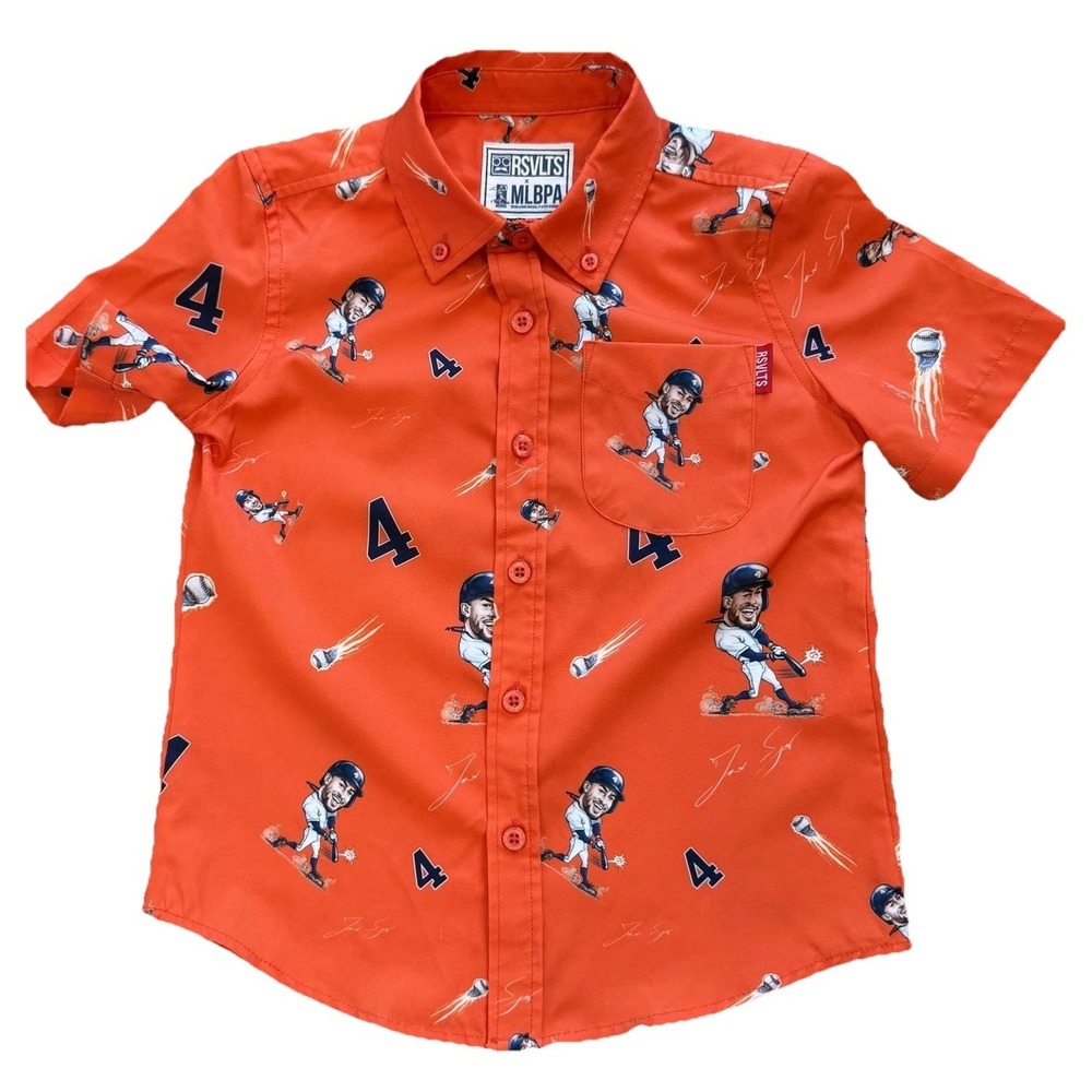 Boys RSVLTS Astros George Springer #4 MLBPA button down Shirt Size Youth 4